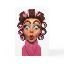Woman Wearing Curlers Greeting Card
