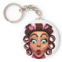 Woman Wearing Curlers Keychain