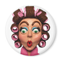 Woman Wearing Curlers Fridge Magnet