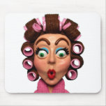 Woman Wearing Curlers Mouse Pads