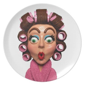 Woman Wearing Curlers Plates