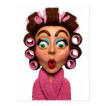 Woman Wearing Curlers Post Card