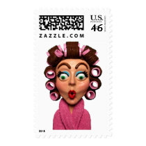 Woman Wearing Curlers Postage