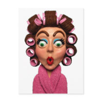 Woman Wearing Curlers Post Card