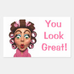 Woman Wearing Curlers Rectangle Stickers