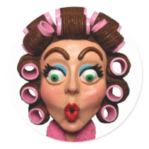 Woman Wearing Curlers Stickers