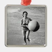 Woman with a Beach Ball Christmas Ornament