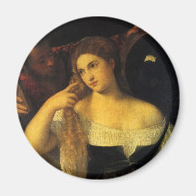 Woman with a Mirror by Titian Fridge Magnets