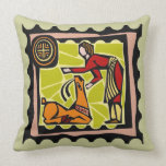 Woman with a pet deer  Design Pillow