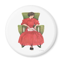 Woman with Book, Green Chair Refrigerator Magnet
