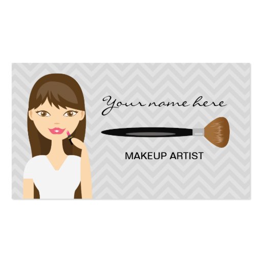 Woman With Brown Long Hair Makeup Artist Business Card (front side)