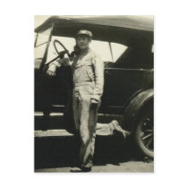 Woman with car postcards