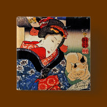 Woman with Cat - Japanese Art - Utagawa Kuniyoshi buttons