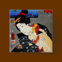 Woman with Cat -Japanese Art - Utagawa Kuniyoshi buttons