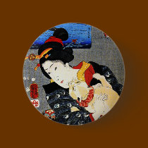 Woman with Cat -Japanese Art - Utagawa Kuniyoshi buttons