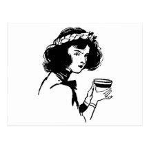 Woman with Cup Vintage Picture You Can Add To Postcard
