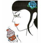 woman, cupcake, lady, retro, pin, sweets, dessert,