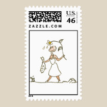 Woman with fish stamps