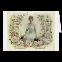 Woman with flowers cards