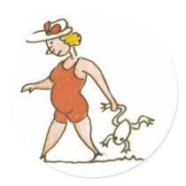 Woman with Frog Round Stickers