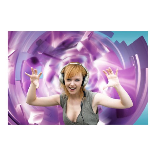 Woman with headphones in a virtual world print