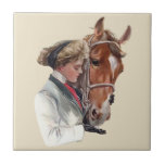 Woman With Her Favorite Horse Ceramic Tile