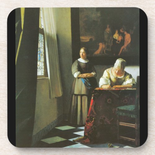 Woman with messenger by Johannes Vermeer Beverage Coasters