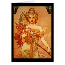 Woman with Oragna Bouquet Greeting Cards