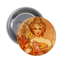 Woman with Oragna Bouquet Pinback Button