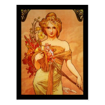 Woman with Oragna Bouquet Postcards