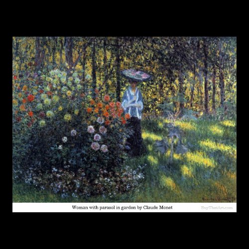 Woman with parasol in garden by Claude Monet Print