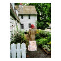 Woman With Striped Jacket and Flowered Skirt print