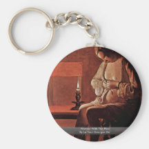 Woman With The Flea By La Tour Georges De Keychains