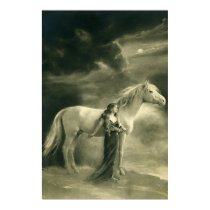 Woman with white horse. posters