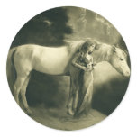 Woman with white horse. stickers