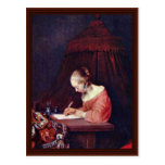Woman Writing A Letter.,  By Gerard Ter Borch Post Card