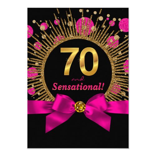 Womans 70th Birthday Party Hot Pink and Gold Card