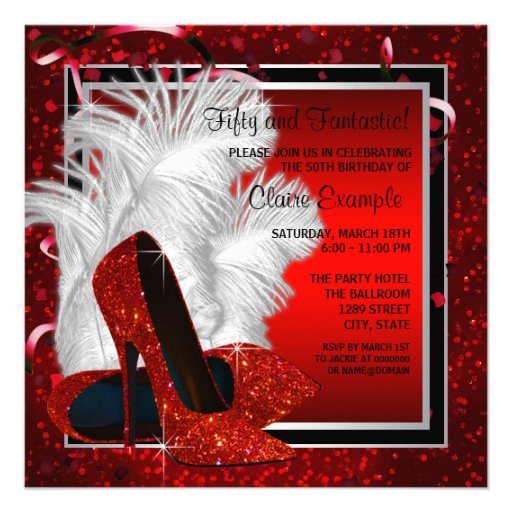 Womans Black and Red High Heels Birthday Party Custom Invites