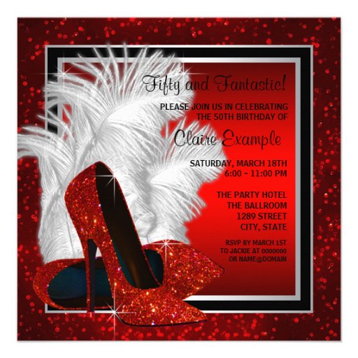 Womans Black and Red High Heels Birthday Party Personalized Invites