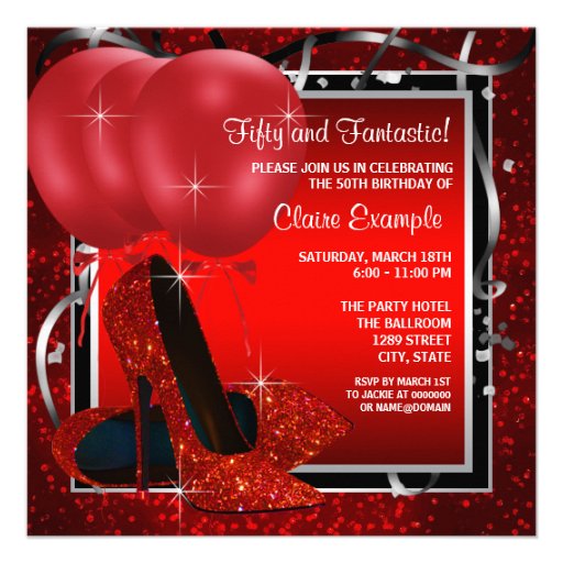 Womans Black and Red High Heels Birthday Party Personalized Invitation (front side)