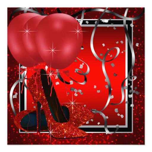Womans Black and Red High Heels Birthday Party Personalized Invitation