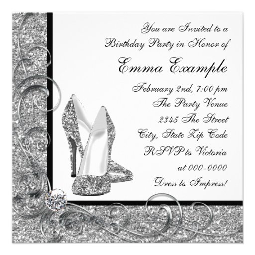 Womans Black and White 40th Birthday Party Personalized Invitations