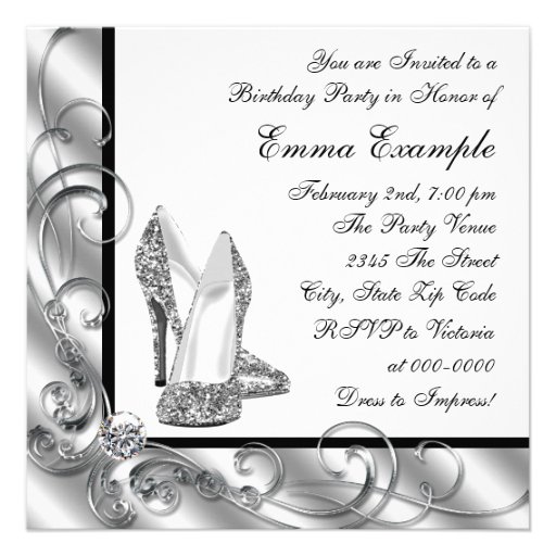 Womans Black and White 40th Birthday Party Personalized Invitations