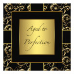 Womans Black Gold Birthday Party Invitations