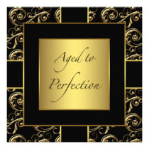 Womans Black Gold Birthday Party Invitations invitations