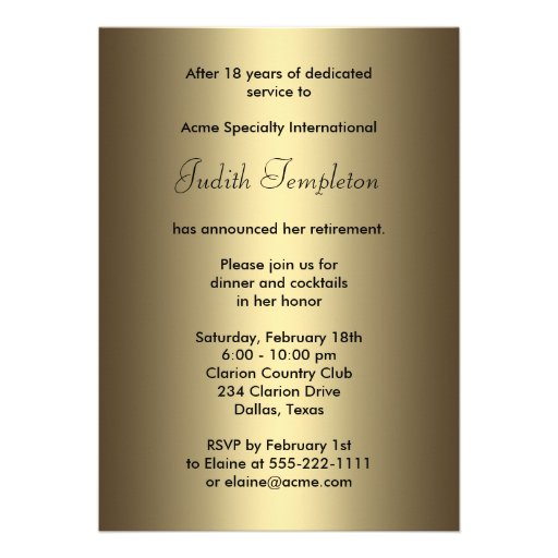 Womans Black Gold Retirement Party Invite