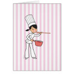 Woman's Chef Blank Greetin Card with Pink Stripes