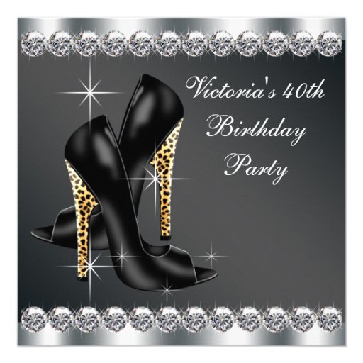 Womans Chic Black 40th Birthday Party Announcements (front side)