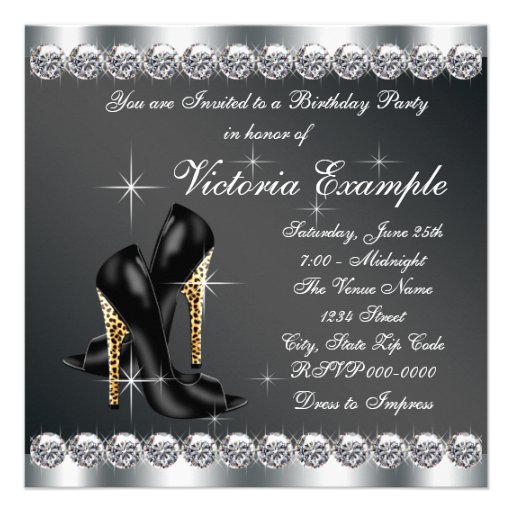 Womans Chic Black 40th Birthday Party Announcements