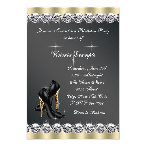 Womans Chic Black Birthday Party Invitation
